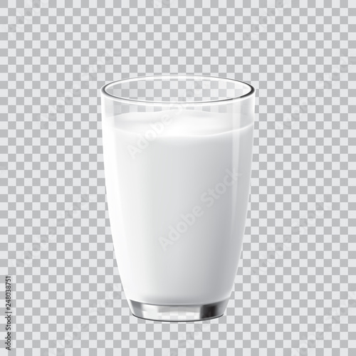 Canvas Print Realistic crear glass of milk isolated on transparent background