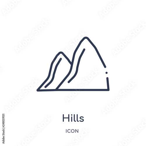 hills icon from nature outline collection. Thin line hills icon isolated on white background.