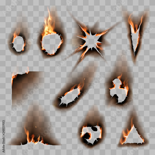 Burnt scorched paper hole