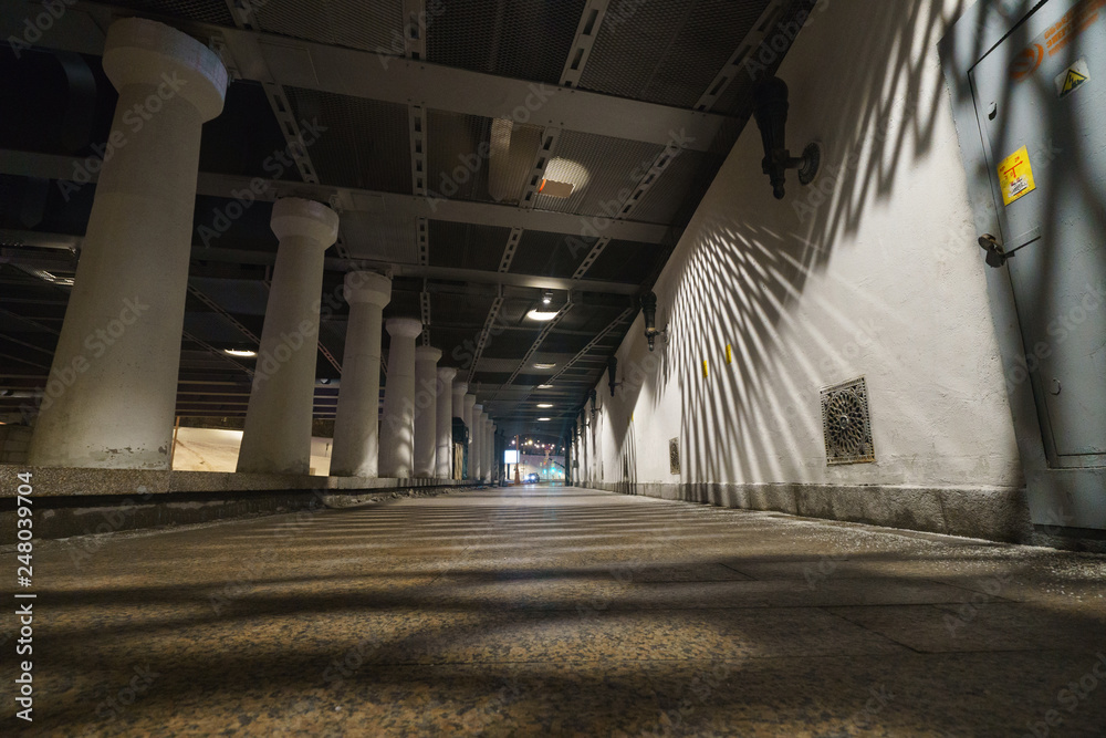 The way under the bridge in winter night Moscow