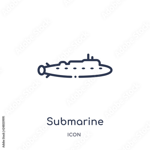 submarine icon from nautical outline collection. Thin line submarine icon isolated on white background.