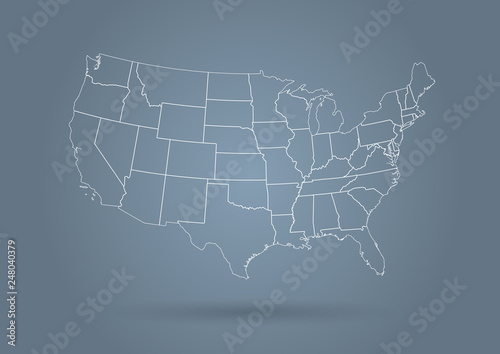 USA map grey white outline 