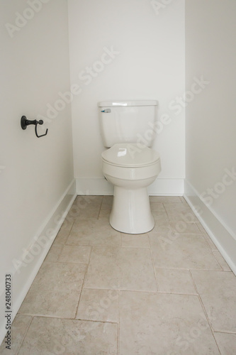 Modern New Construction White Clean Master Bathroom Toilet