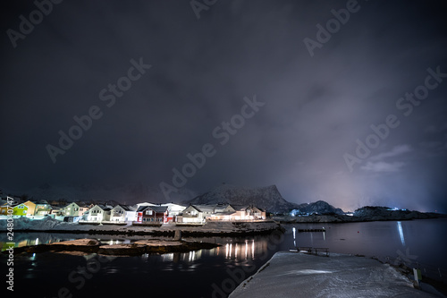 kabelvag by night in winter season  Lofotten Islands  Norway