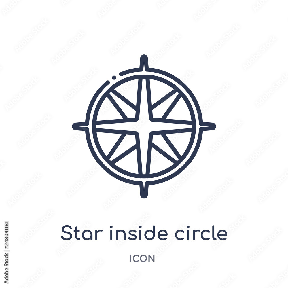 star inside circle icon from nautical outline collection. Thin line star inside circle icon isolated on white background.