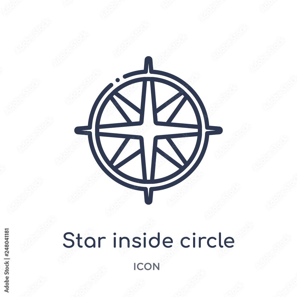 star inside circle icon from nautical outline collection. Thin line star inside circle icon isolated on white background. star inside circle icon from nautical outline collection. Thin line star inside circle icon isolated on white background.