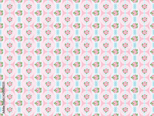 Shabby chic rose seamless pattern on pink background
