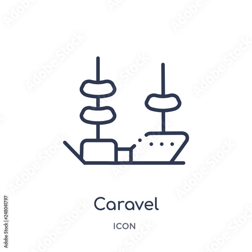 caravel icon from nautical outline collection. Thin line caravel icon isolated on white background.
