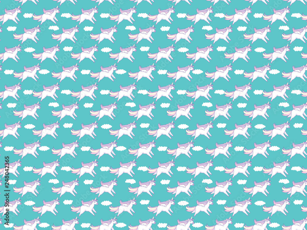 Seamless pattern background. Cute pig as pegasus and unicorn.