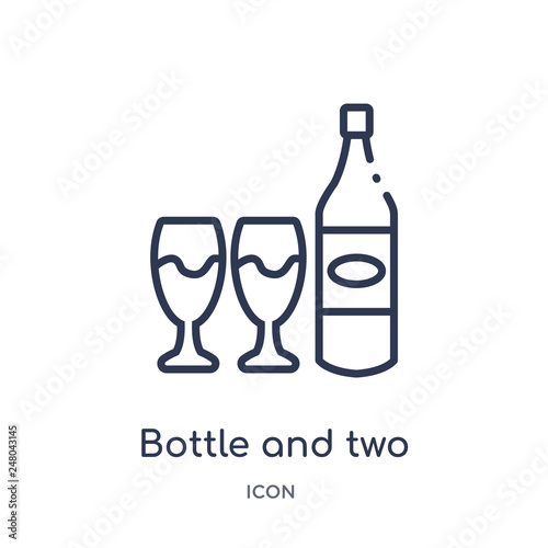 bottle and two glasses icon from party outline collection. Thin line bottle and two glasses icon isolated on white background.