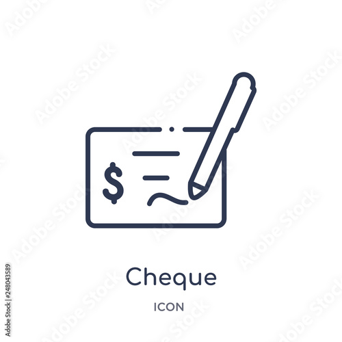 cheque icon from payment outline collection. Thin line cheque icon isolated on white background.