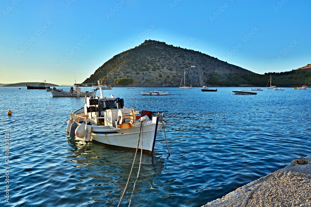 Greece-morning in port in the town Tolo