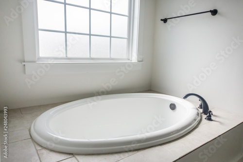 Modern New Construction White Clean Master Bathroom Tub Bathtub