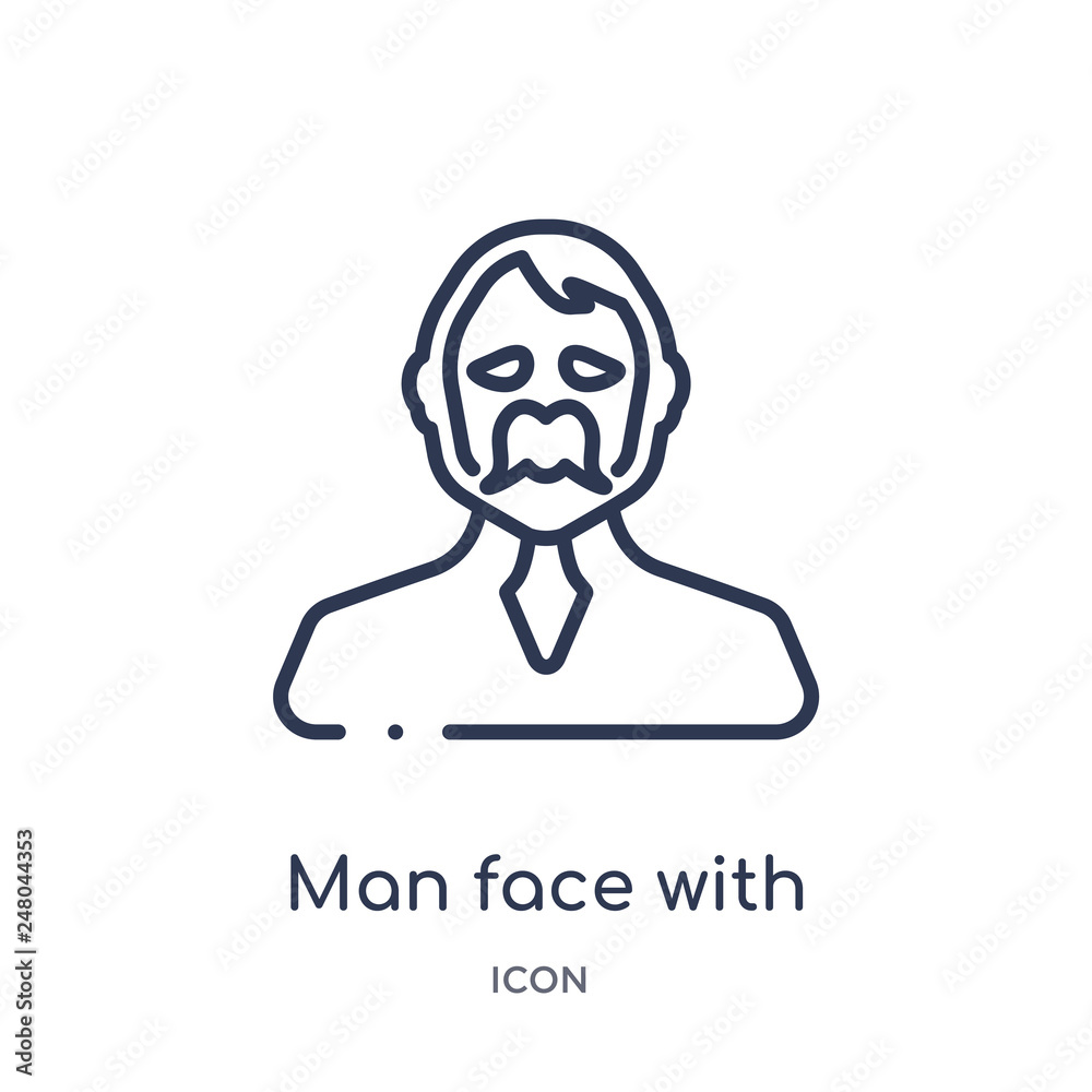 man face with moustache icon from people outline collection. Thin line man face with moustache icon isolated on white background.