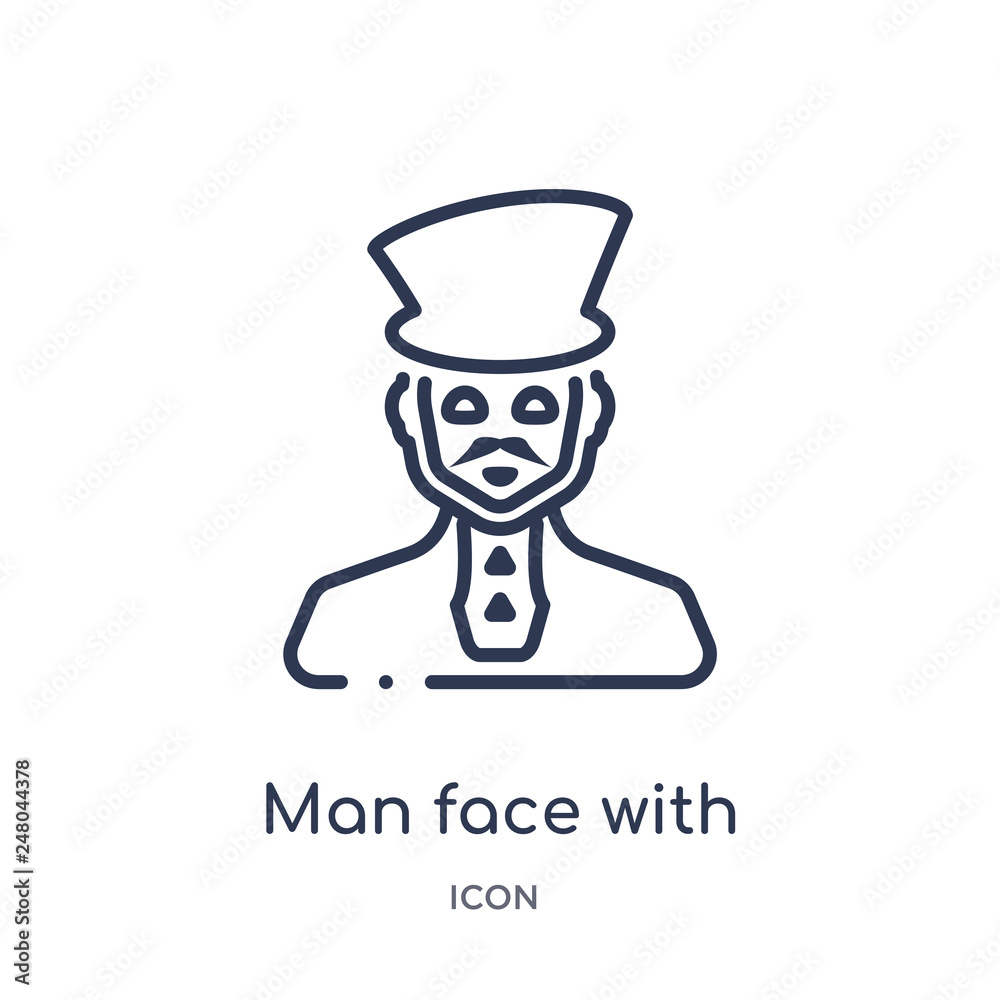 man face with top hat icon from people outline collection. Thin line man face with top hat icon isolated on white background.