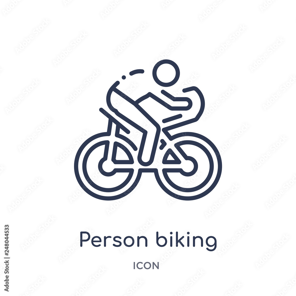 Obraz premium person biking icon from people outline collection. Thin line person biking icon isolated on white background.