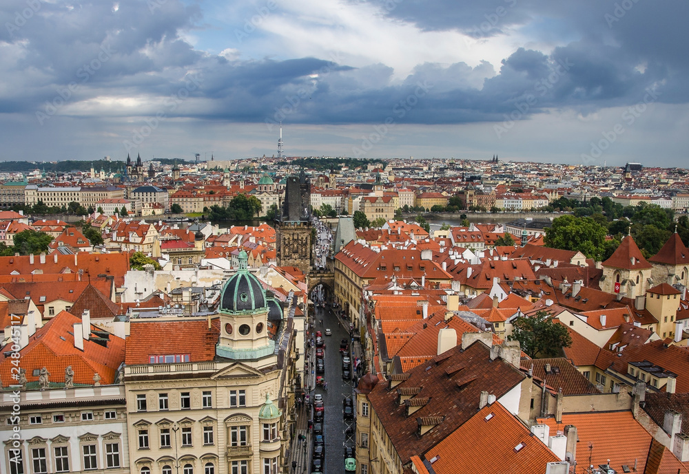 Panorama of Prague Old Town with red roofs , famous Charles View from above Panorama of Prague Old Town with red roofs , famous Charles View from above