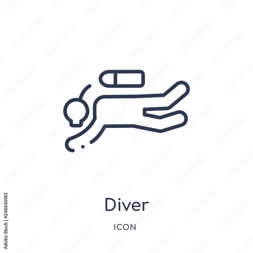 diver icon from people skills outline collection. Thin line diver icon isolated on white background. diver icon from people skills outline collection. Thin line diver icon isolated on white background.