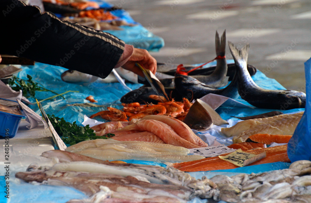 Fresh fish at a fish market in Nice, France