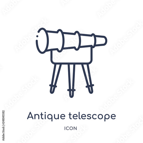 antique telescope icon from people skills outline collection. Thin line antique telescope icon isolated on white background.