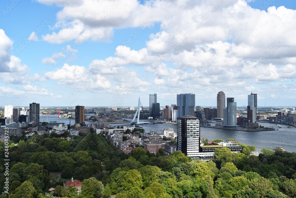 Obraz premium Rotterdam Panorama. Rotterdam cityscape - Netherlands - architecture background. View from the tower Euromast.
