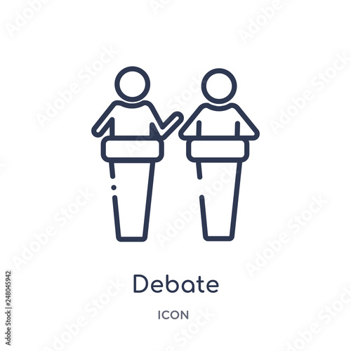 debate icon from political outline collection. Thin line debate icon isolated on white background.