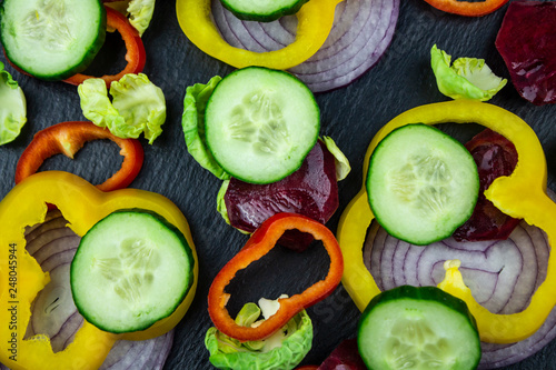 The concept of healthy vegetarian food. Vegetable background. pattern photo