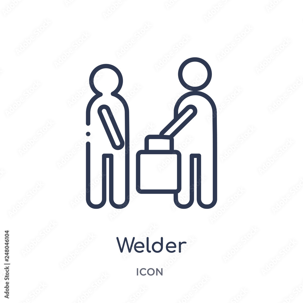 welder icon from political outline collection. Thin line welder icon isolated on white background. welder icon from political outline collection. Thin line welder icon isolated on white background.