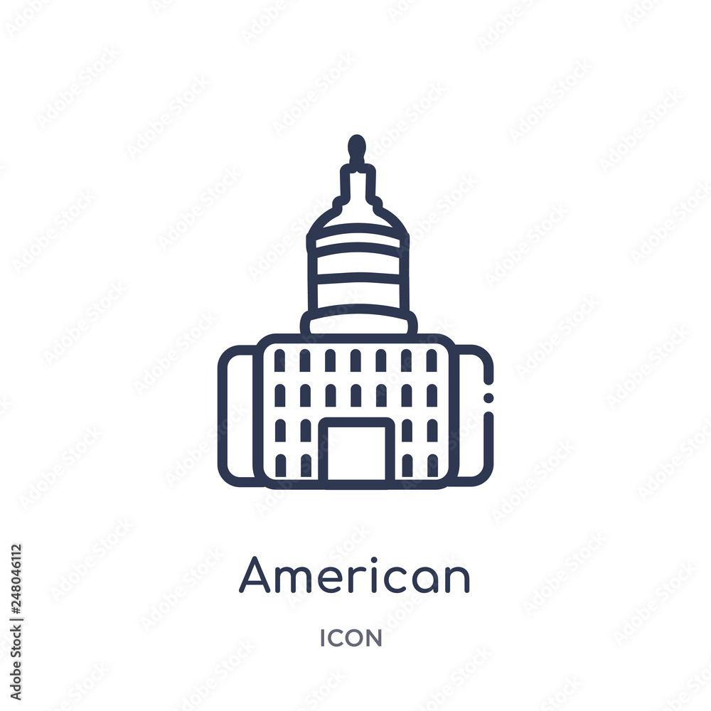 Naklejka premium american government building icon from political outline collection. Thin line american government building icon isolated on white background.