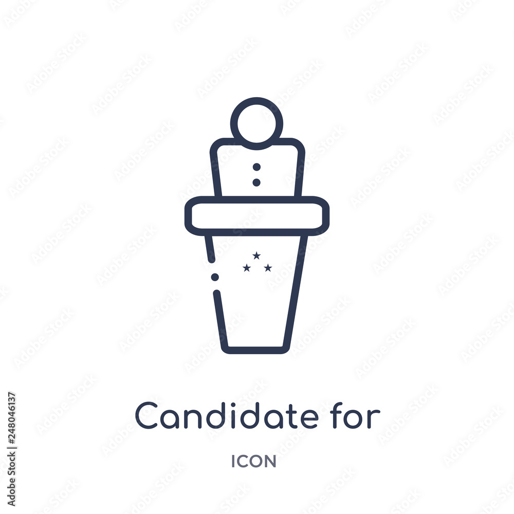 candidate for elections icon from political outline collection. Thin line candidate for elections icon isolated on white background. candidate for elections icon from political outline collection. Thin line candidate for elections icon isolated on white background.