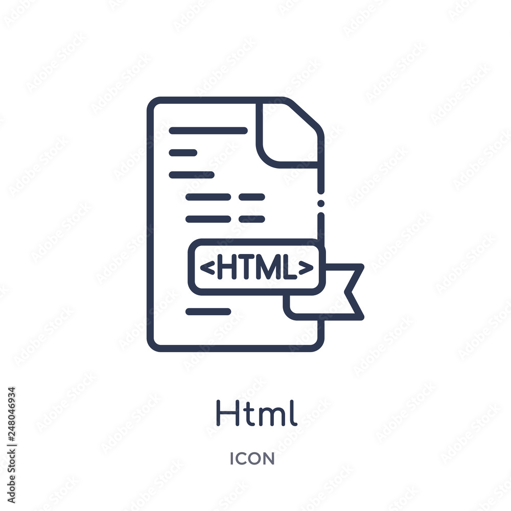 html icon from programming outline collection. Thin line html icon isolated on white background. html icon from programming outline collection. Thin line html icon isolated on white background.
