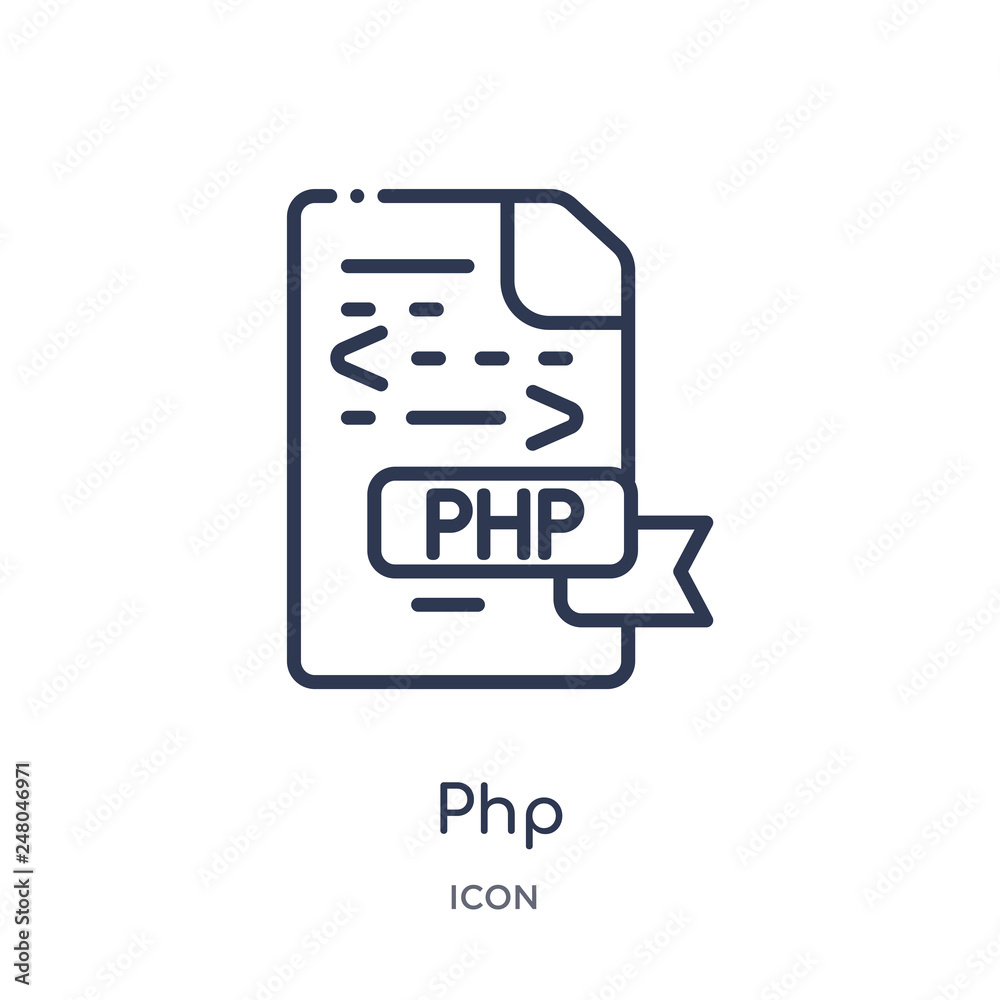 php icon from programming outline collection. Thin line php icon isolated on white background. php icon from programming outline collection. Thin line php icon isolated on white background.