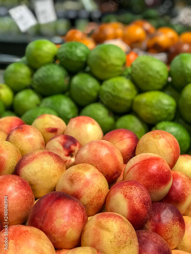 Nectarines and guavas in a fruit sale in Brazil