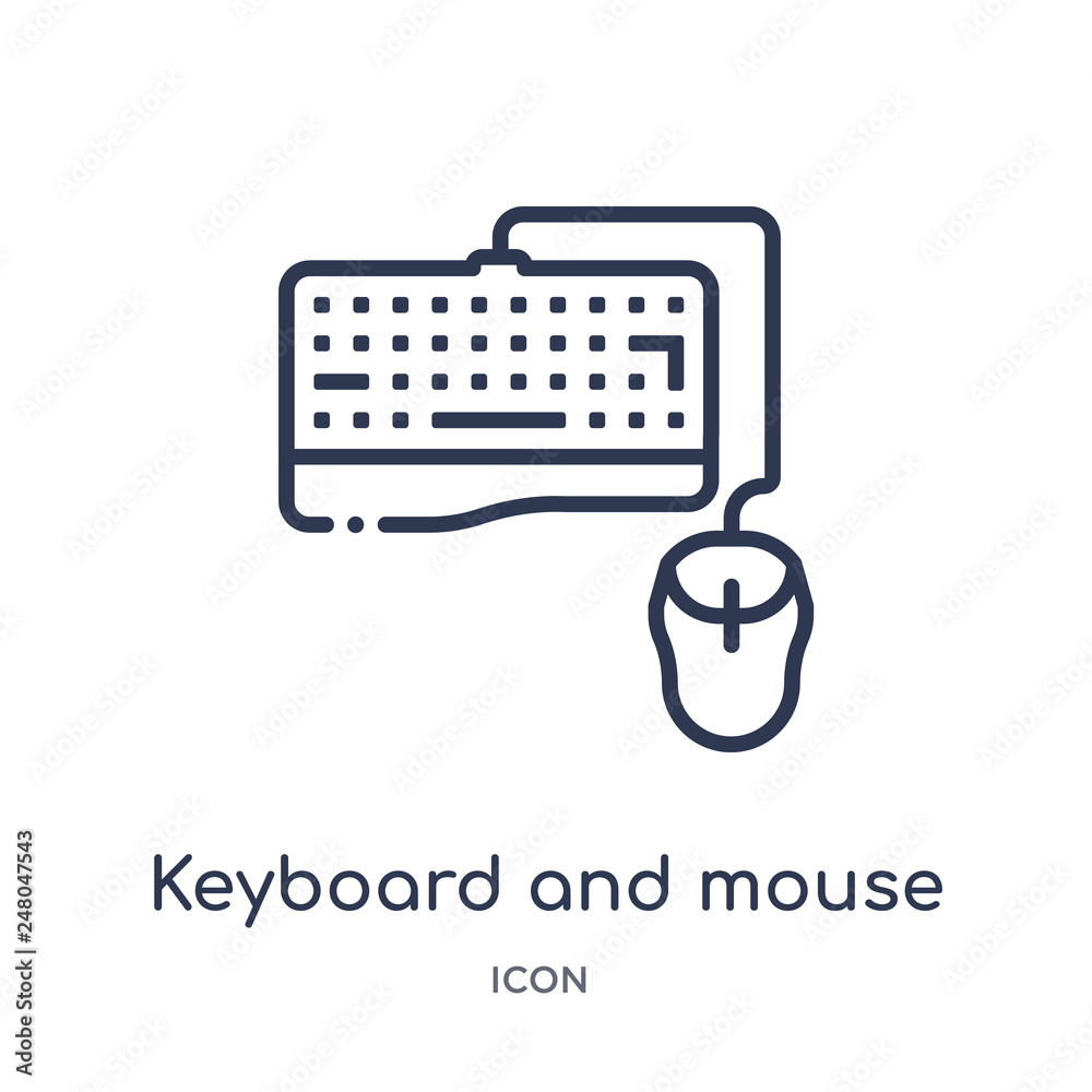keyboard and mouse icon from programming outline collection. Thin line keyboard and mouse icon isolated on white background. keyboard and mouse icon from programming outline collection. Thin line keyboard and mouse icon isolated on white background.