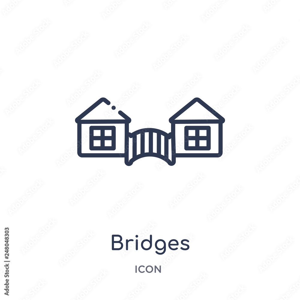 bridges icon from real estate outline collection. Thin line bridges icon isolated on white background. bridges icon from real estate outline collection. Thin line bridges icon isolated on white background.