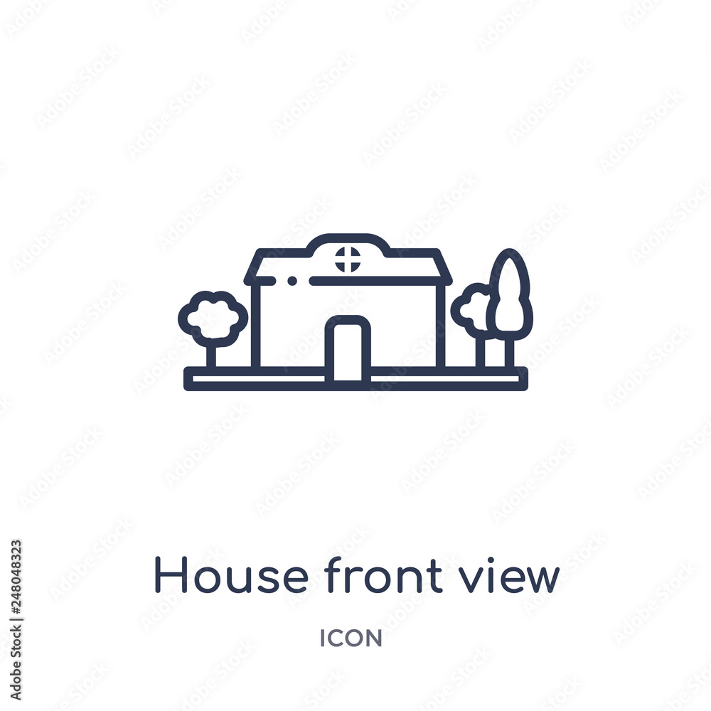 house front view icon from real estate outline collection. Thin line house front view icon isolated on white background. house front view icon from real estate outline collection. Thin line house front view icon isolated on white background.