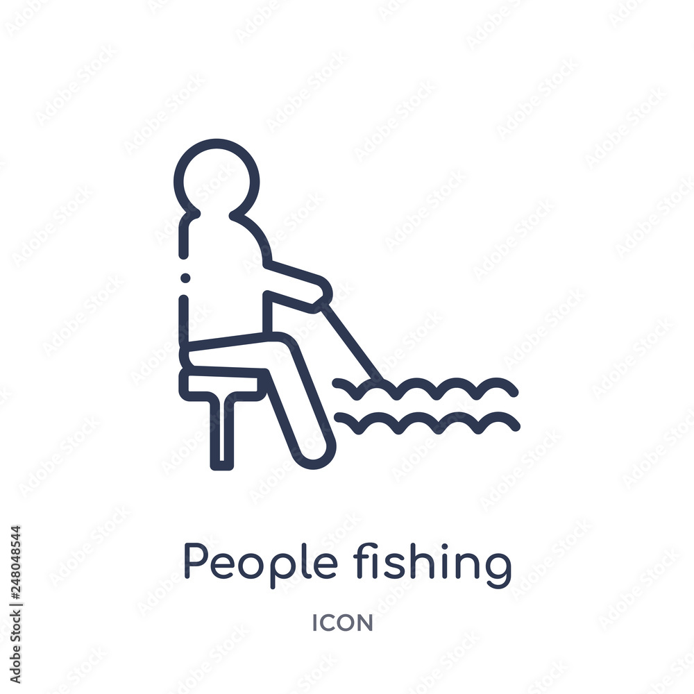 people fishing icon from recreational games outline collection. Thin line people fishing icon isolated on white background.