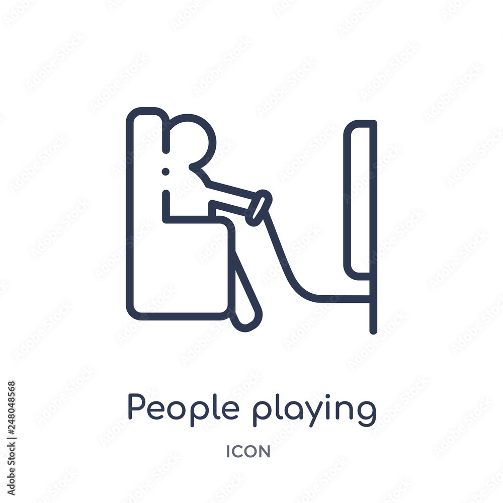people playing game icon from recreational games outline collection. Thin line people playing game icon isolated on white background. people playing game icon from recreational games outline collection. Thin line people playing game icon isolated on white background.