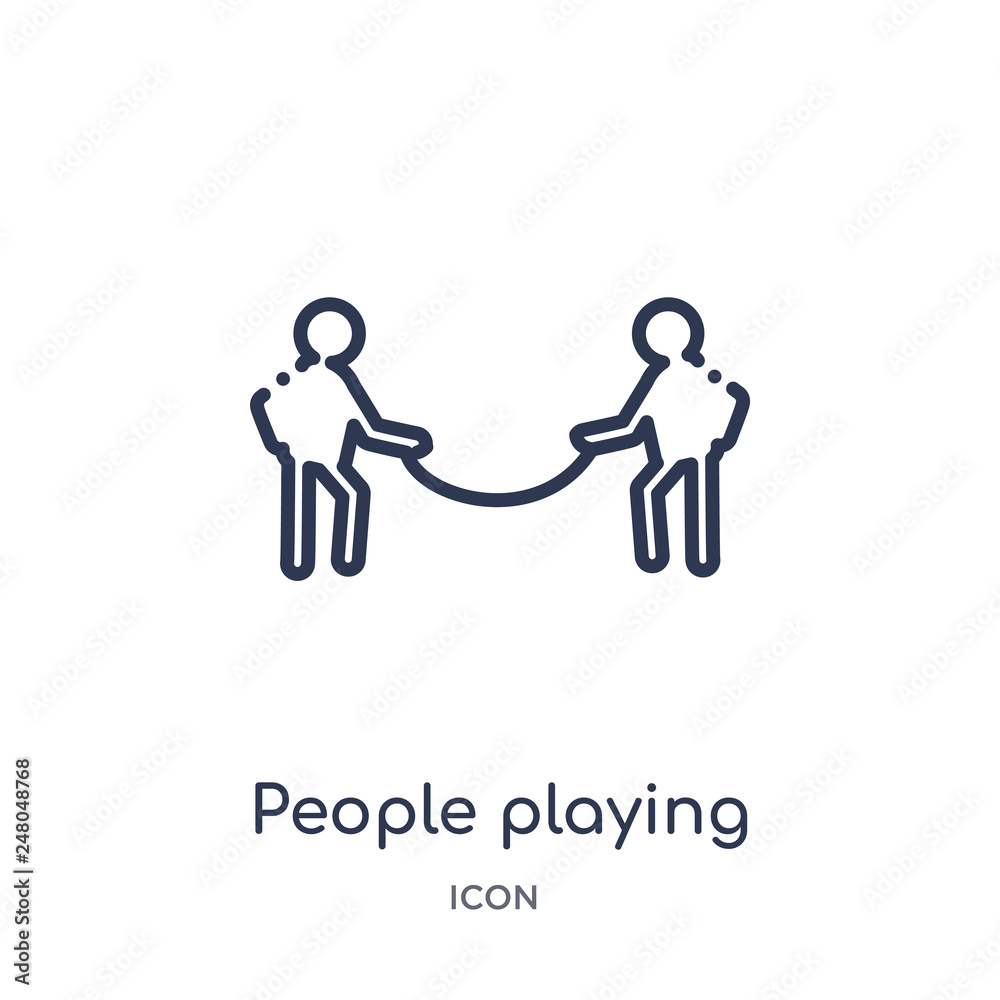 people playing tug of war icon from recreational games outline collection. Thin line people playing tug of war icon isolated on white background.