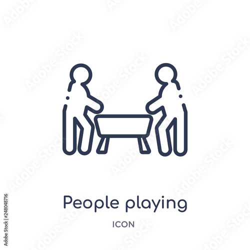people playing table football icon from recreational games outline collection. Thin line people playing table football icon isolated on white background.