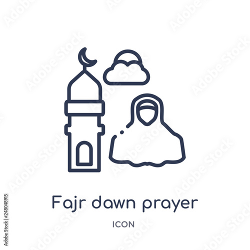 fajr dawn prayer icon from religion outline collection. Thin line fajr dawn prayer icon isolated on white background.