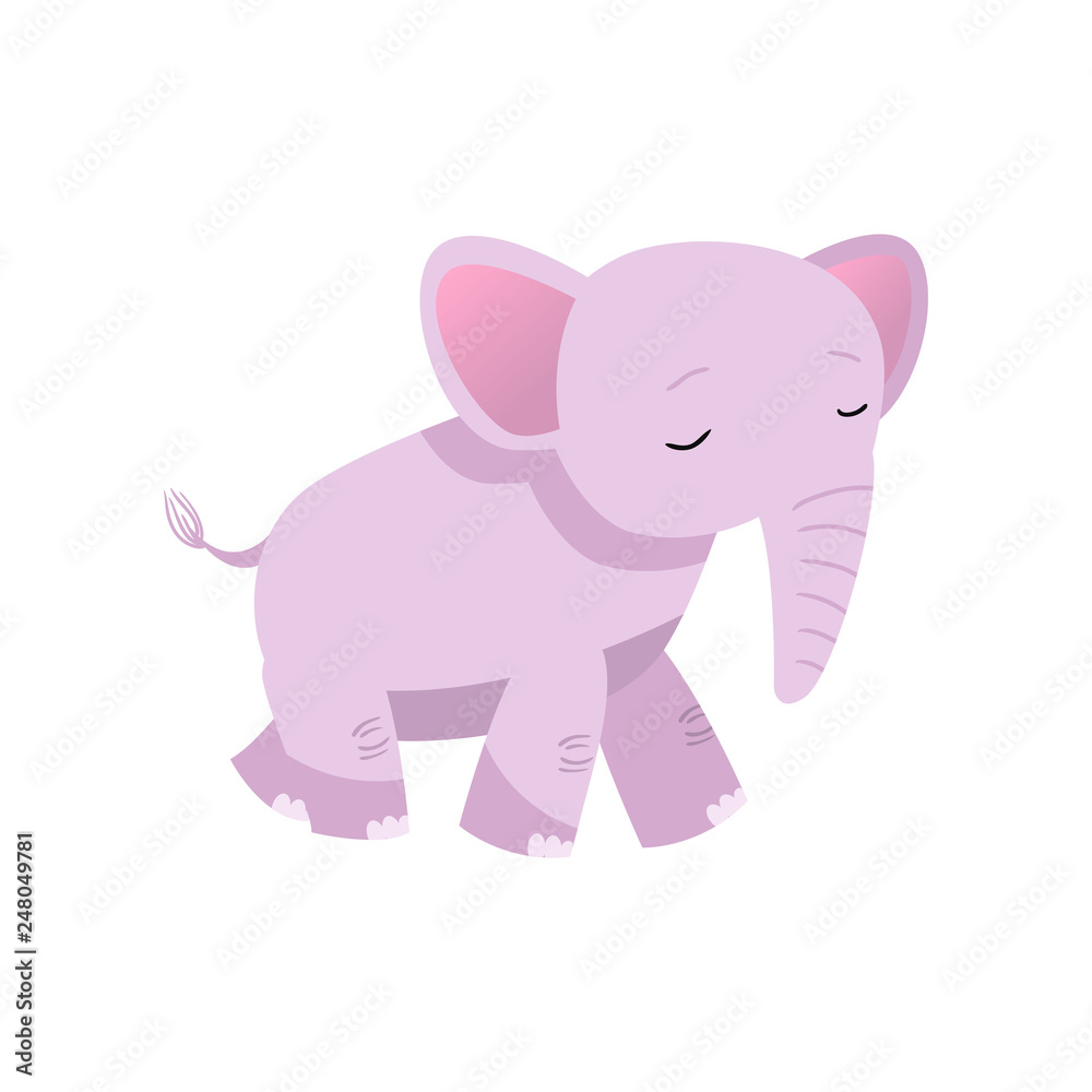 Lovely Baby Elephant Pink Animal Character Vector Illustration