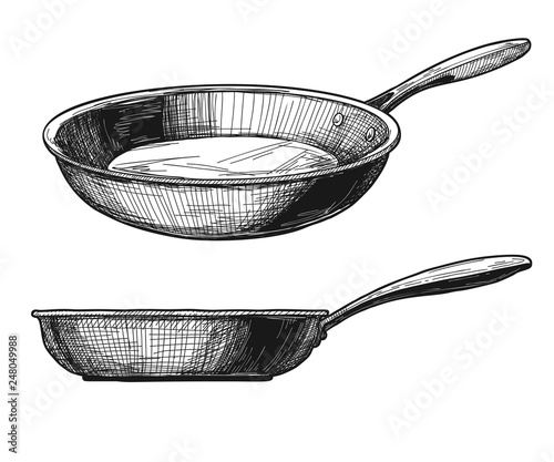 Two skillets isolated on white background. Vector