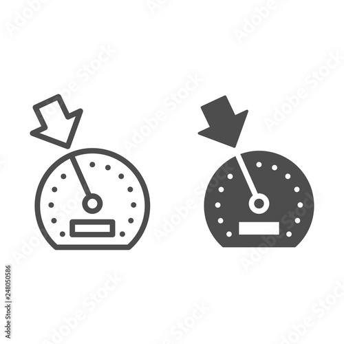 Cruise control line and glyph icon. Dashboard vector illustration isolated on white. Speedometer outline style design, designed for web and app. Eps 10.