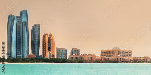 View of Abu Dhabi Skyline on a sunny day, UAE photo