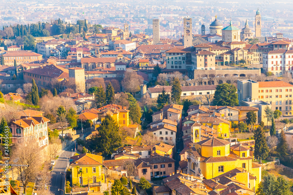 Obraz premium Landmarks of Italy - beautiful medieval town Bergamo, Citta Alta from viewpoint, Lombardy, Italy, Europe
