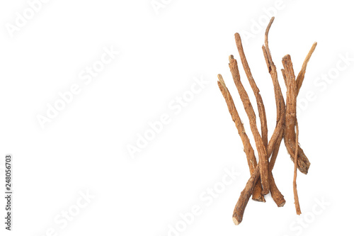 licorice roots isolated on white background. top view