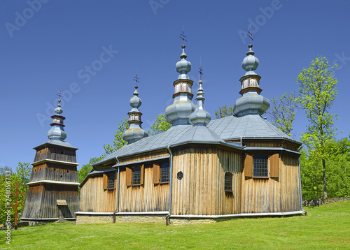 Wooden church St. Michael Archangel in Turzansk located in the village from the nineteenth-century. UNESCO World Heritage of Poland. Turzańsk is a village of Sanok County photo