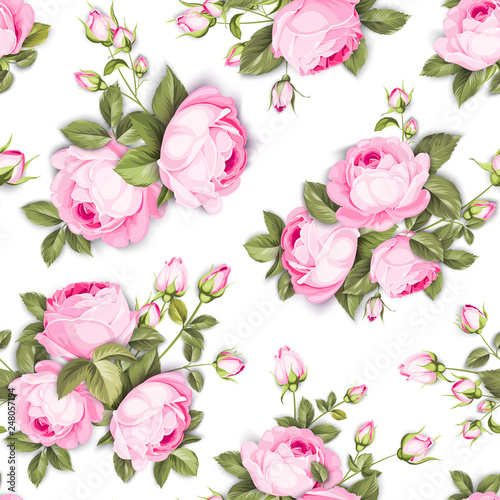 The Rose seamless background. Red Roses flowers on wallpaper  seamless pattern template. Vector illustration.