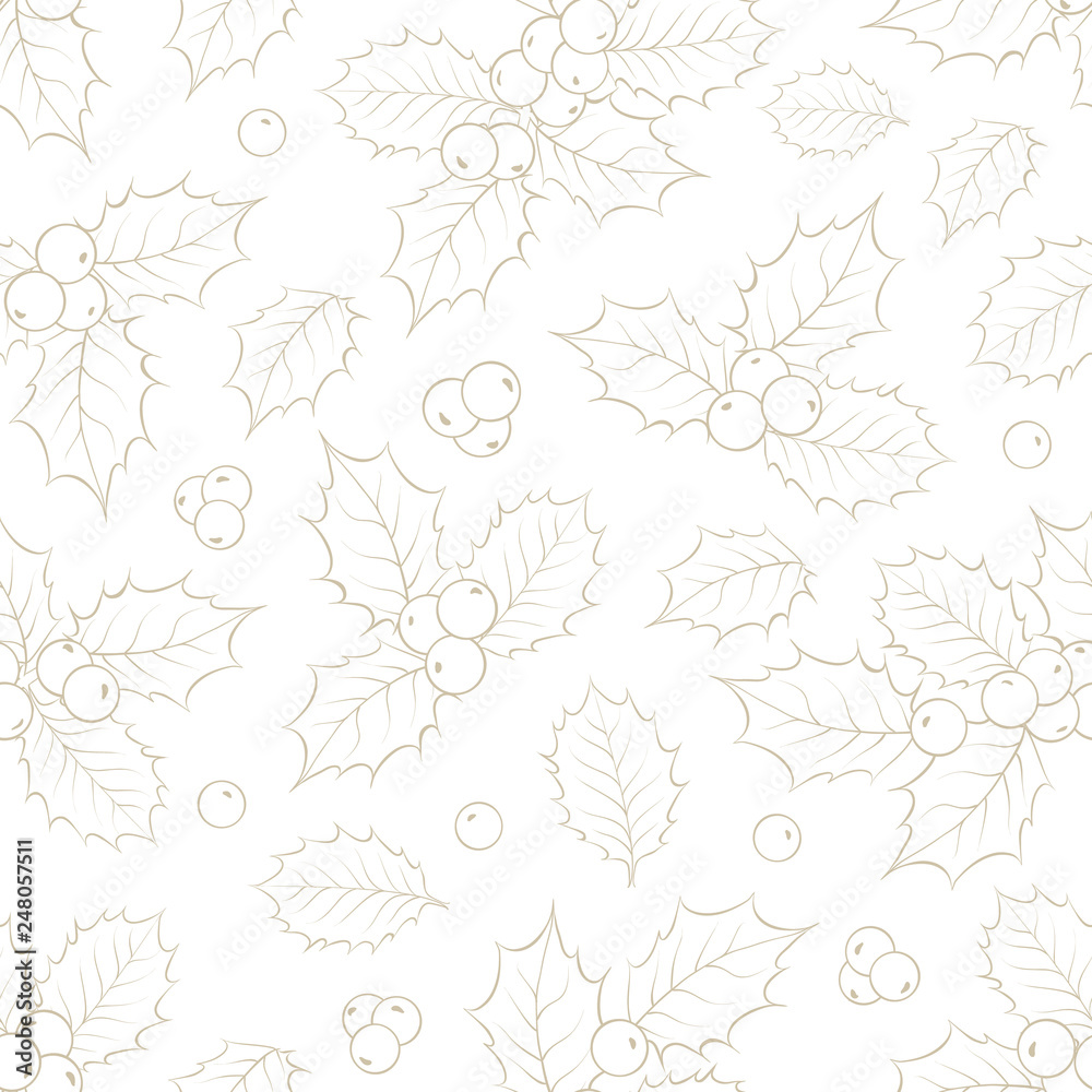 Mistletoe seamless pattern for christmas theme. Seamless christmas background with mistletoe branches. Handmade floral white pattern with mistletoe. Vector illustration.